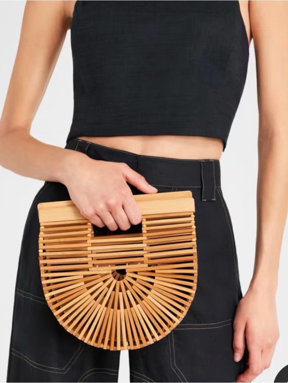 cult gaia Natural Bamboo Half-Moon Clutch